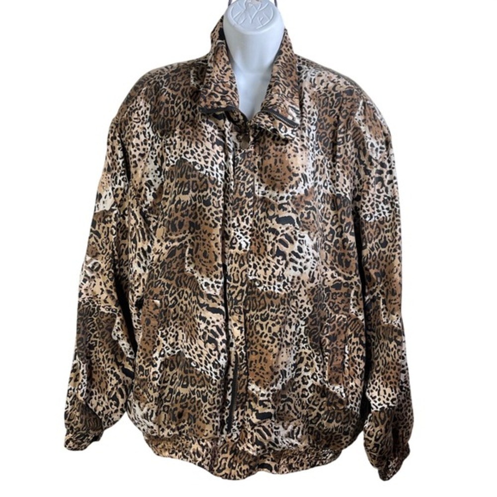 COACo womens Leopard Print Silk Bomber Jacket  L‎ vintage wild side mob wife